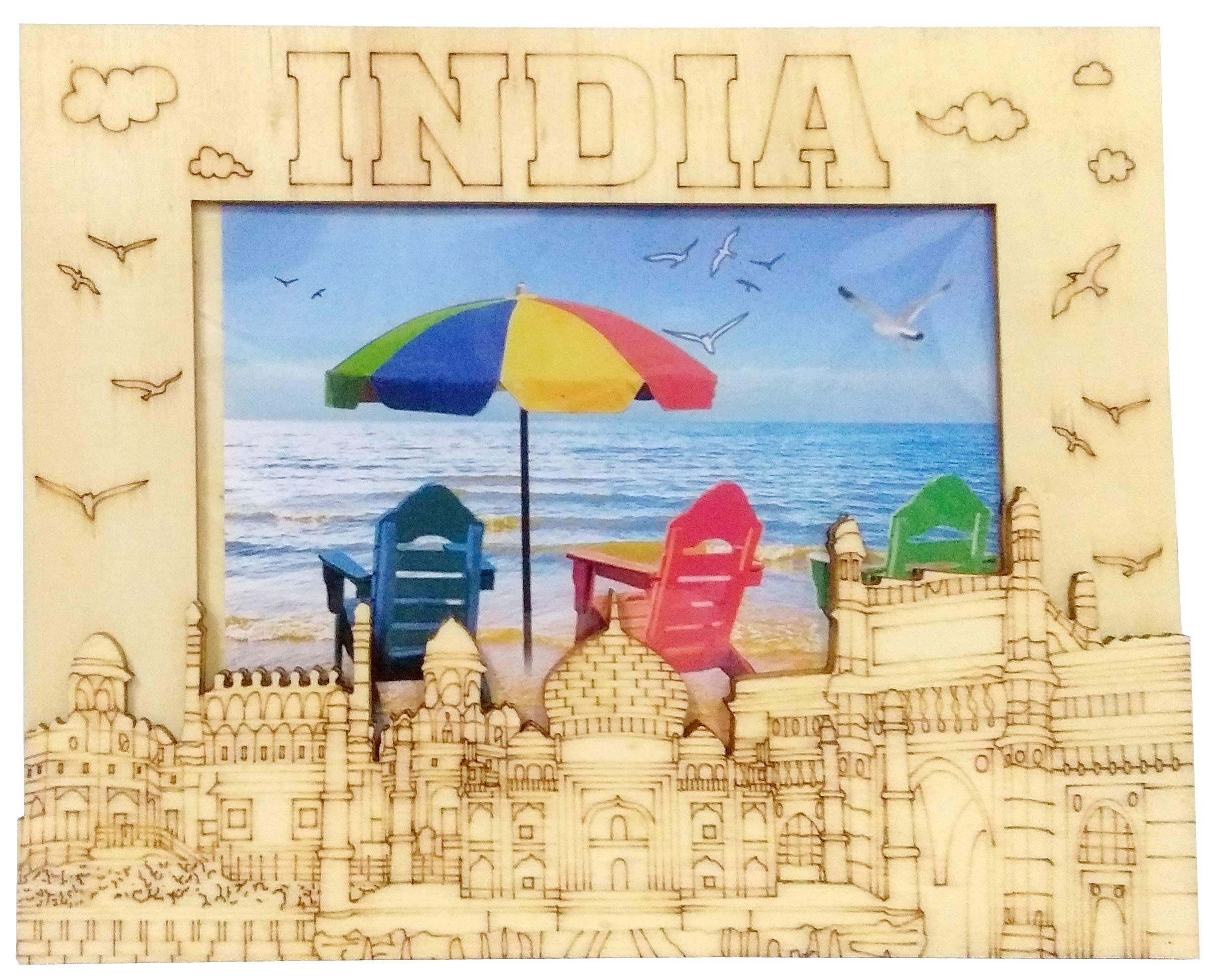 Purpledip Wooden Photo Frame 'India Memories': Souvenir Gift (11888)