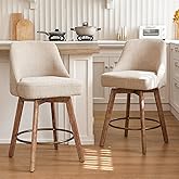Finekoze Counter Height Bar Stools,Sand-Colored Linen Comfort Fabric Bar Stool Set of 2,360° Swivel Counter Height Stools Sol