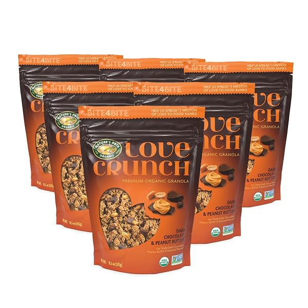LOVE CRUNCH ORGANIC DARK CHOCOLATE & PEANUT BUTTER GRANOLA, 11.5 OZ (PACK OF 6), NON-GMO, FAIR TRADE, BY NATURE’S PATH