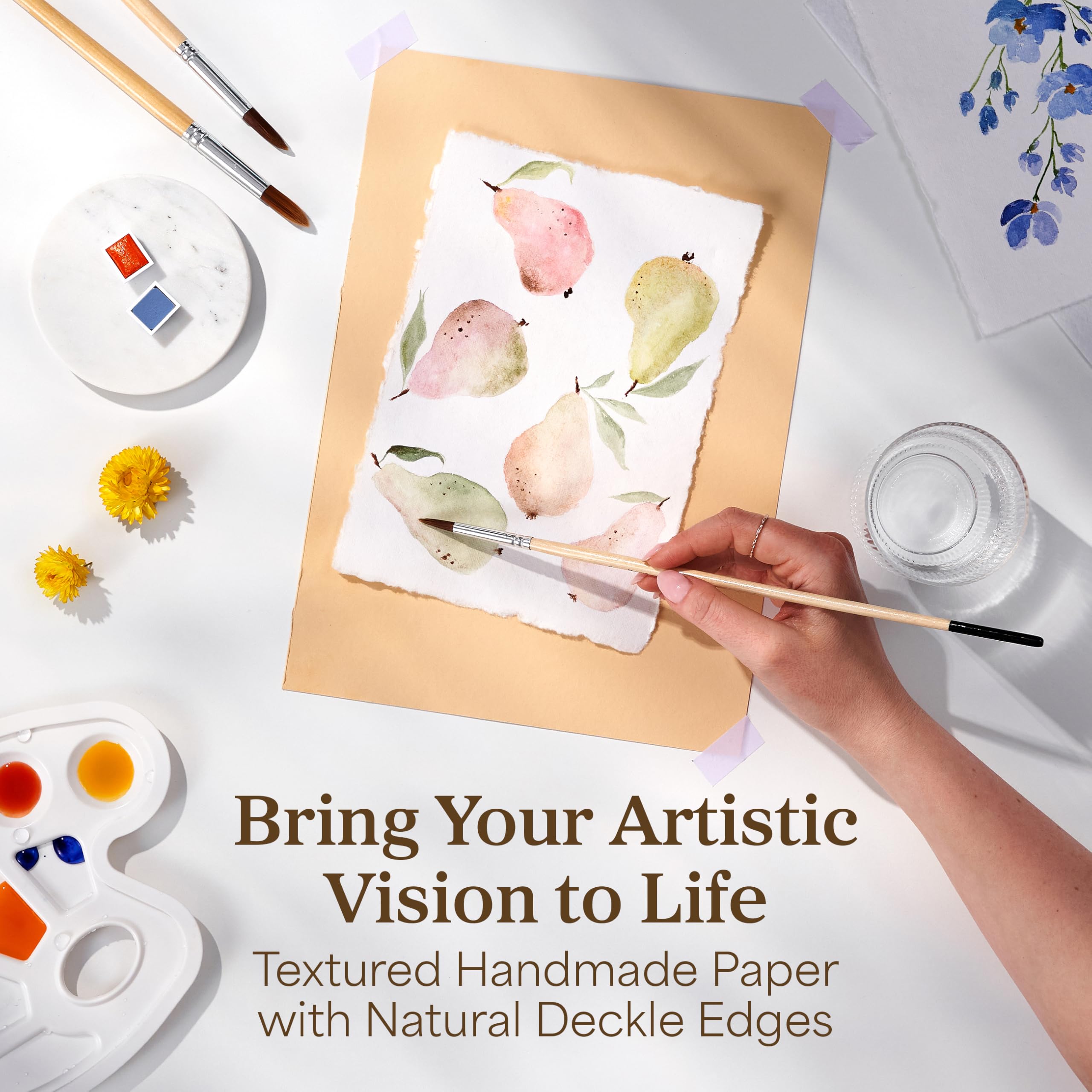 Wanderings A5 Handmade Deckled Edge Cotton Paper - Cold Pressed Texture - Paint, Watercolor, Writing, Printer - Cards, Invitations, Menus, Arts and Crafts. 50 Pack White 150gsm - 5.8