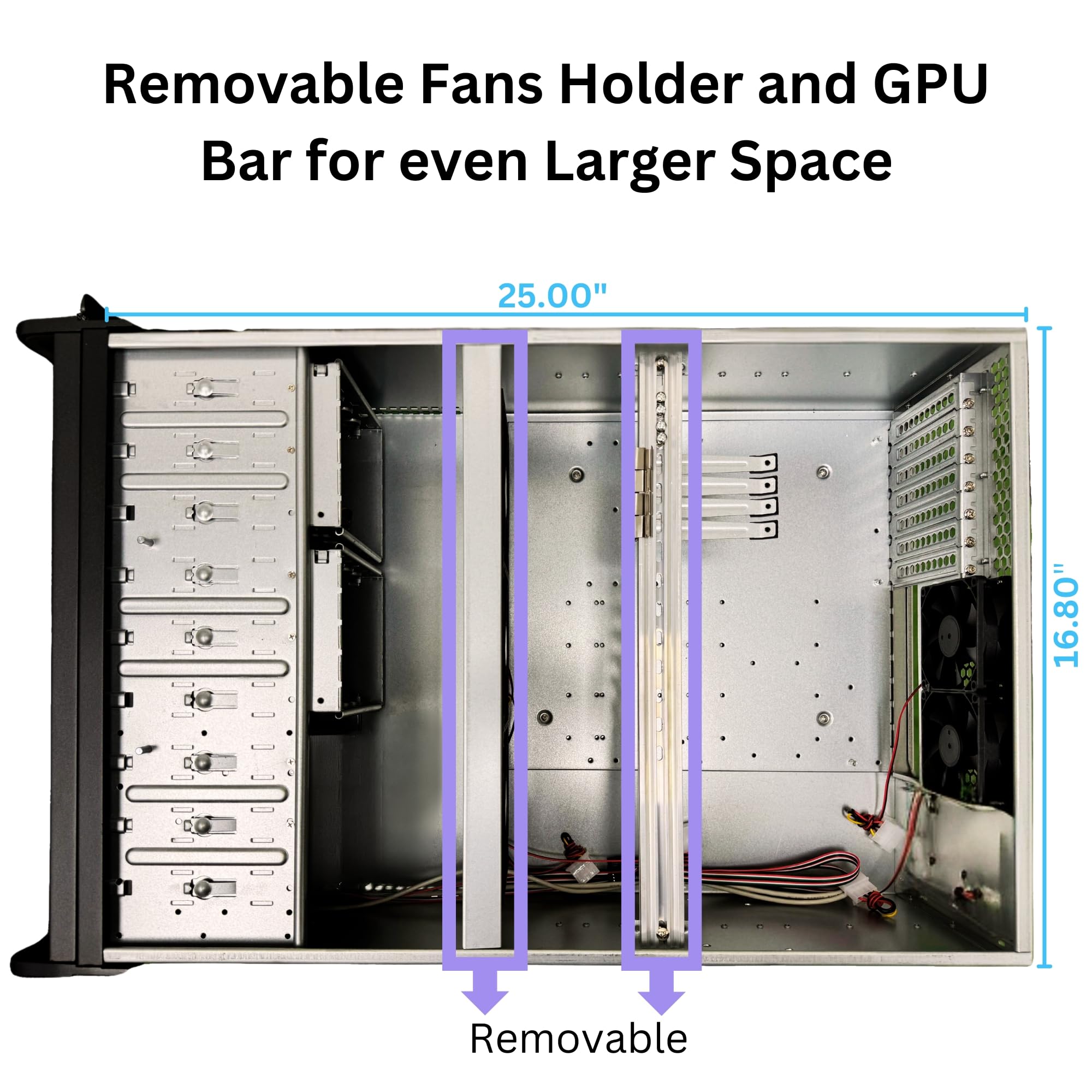 4U Server Chassis Rackmount Server Case; 8X HDD Bays & 3X 5.25 Devices; E-ATX/CEB/ATX Motherboards; Fan: Front 2X 120mm, Mid 3X 120mm, Rear 2X 80mm, Front Panel Lock, Size:16.8X 7.0X 25.0