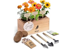 AVERGO Sunflower, Marigold & Zinnia Flower Seeds Growing Kit – Complete Indoor & Outdoor Kit with Seeds for Planting, Planters, Soil, Tools, Instructions – Ideal for Gift Giving