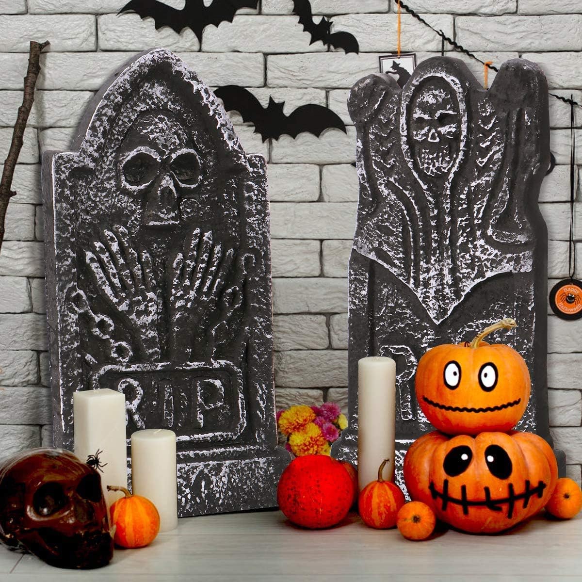 Sizonjoy Pack of 4 Foam Grave Tombstones for Halloween Decorations, 17" Lightweight RIP Grave Stone Decor-Perfect for Outdoor Party/Haunted House/Yard Decorations : Garden & Outdoor