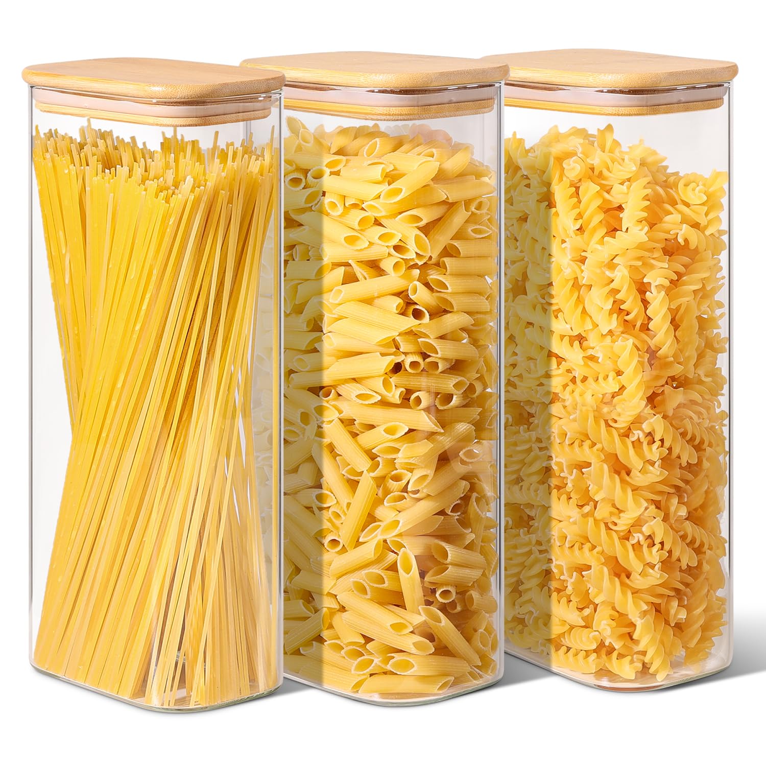 ComSaf 3er Set Vorratsgläser mit Deckel Luftdicht 2,1L, Glasbehälter mit Deckel, Vorratsdosen Glas Vorratsglas, Aufbewahrungsgläser für Spaghetti Aufbewahrung Küche, Mehl, Müsli