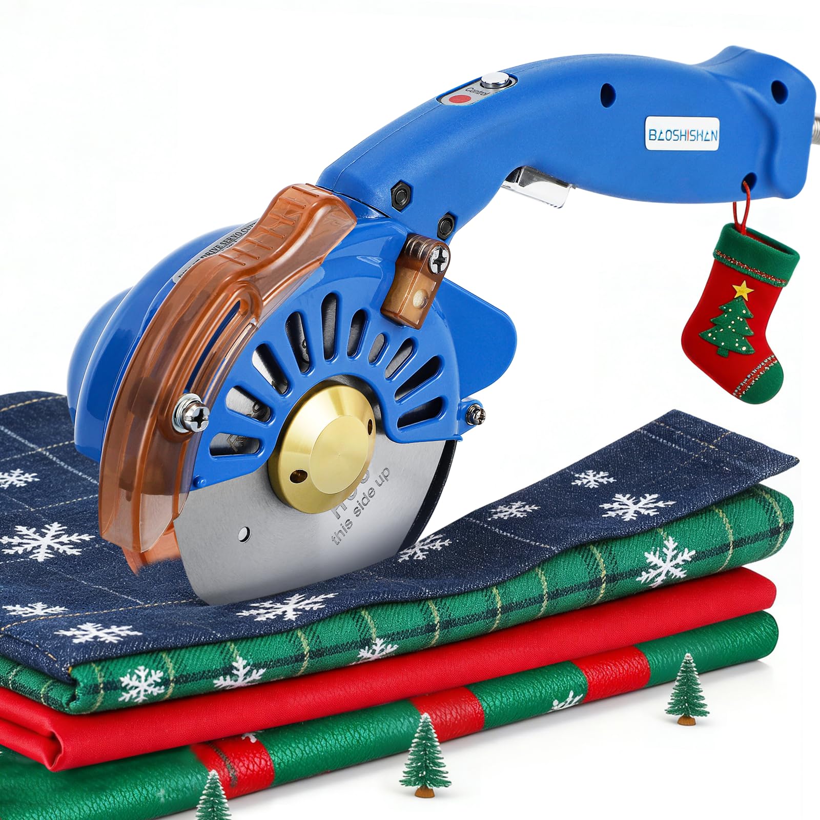 BAOSHSIHAN Electric Rotary Cutter Speed Adjustable Fabric Scissor 100 mm/4 inch Round Knife Leather Cutting Machine Multilayer Fabric Under 27 mm/ 1 inch Available BSS-100 (Blue)
