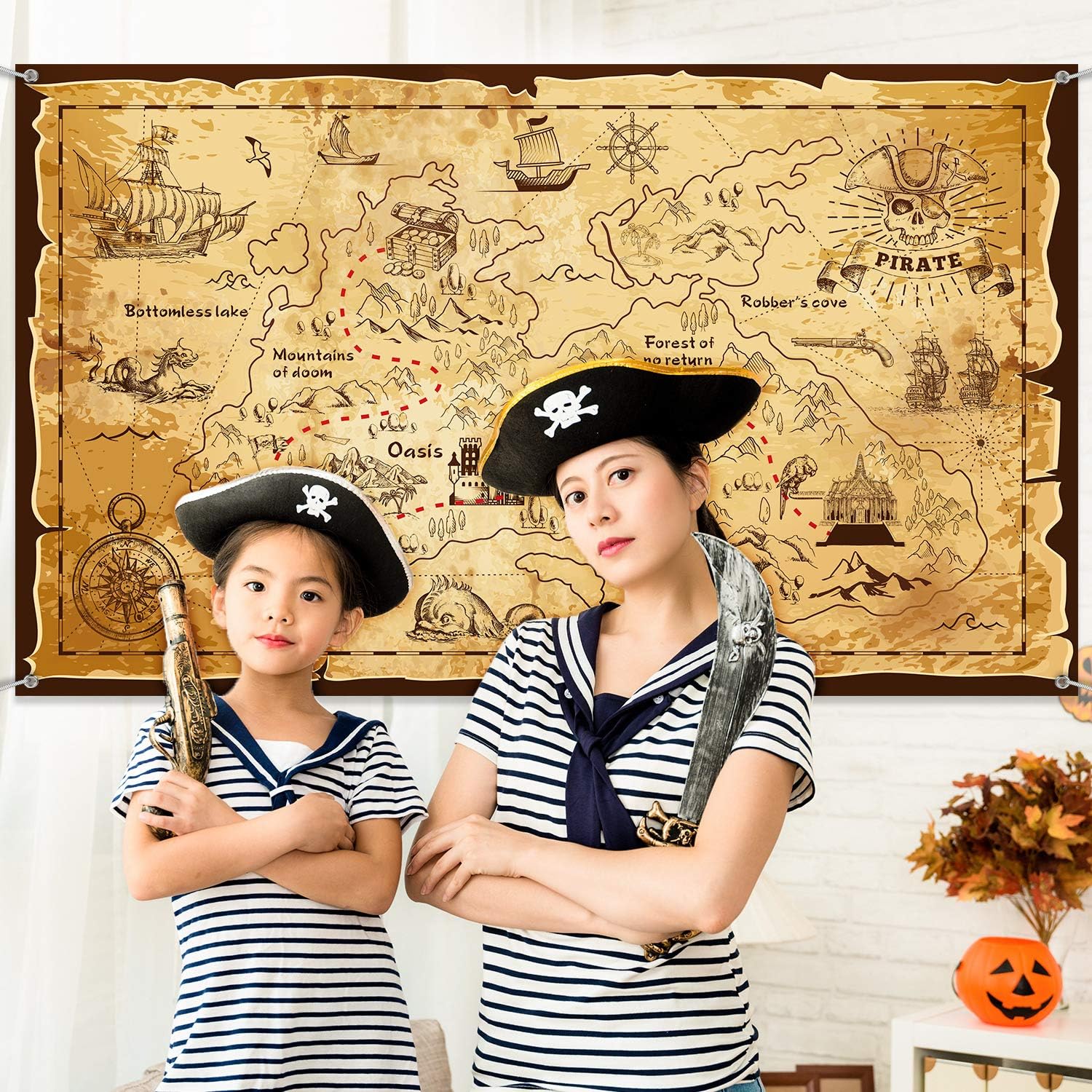 Pirate Treasure Map Backdrop Background Island Treasure Map Banner Nautical Wall Tapestry Hanging Decoration for Treasure Hunt Theme Party Birthday Party Photo Shooting Booth Props: Toys & Games