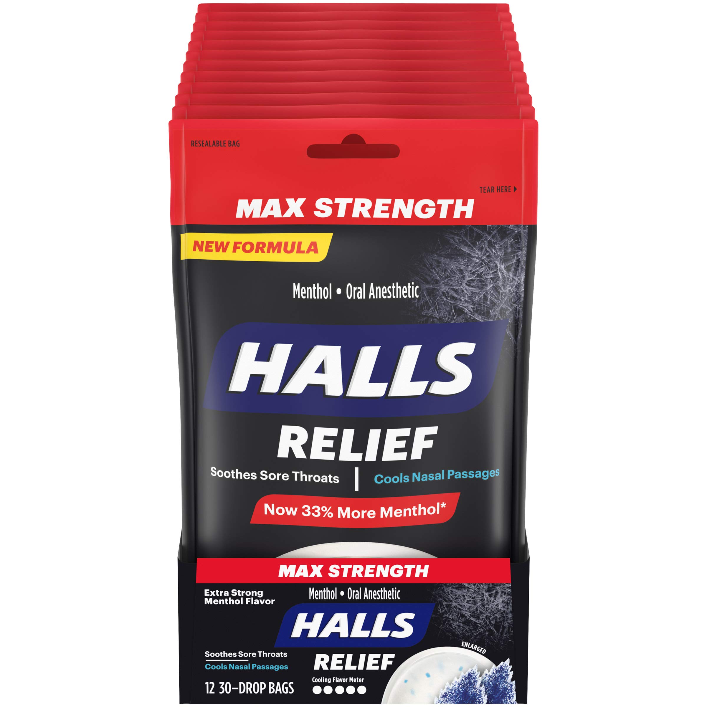 HALLS Relief Max Strength Extra Strong Menthol Throat Drops, 12 Packs