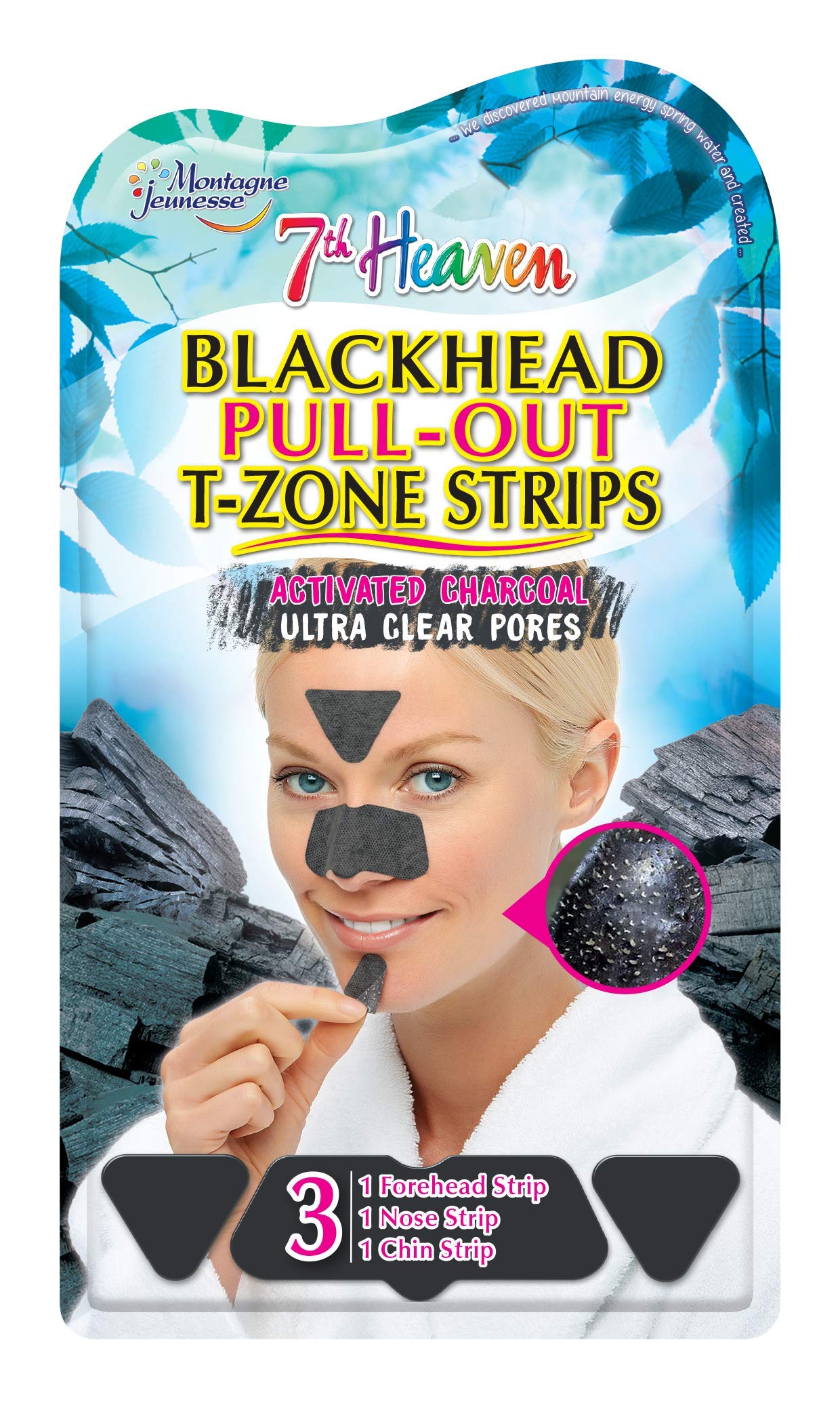 7th Heaven Women's Activated Charcoal T-Zone Strips for Ultra Clear Pores, Contains 1x Forehead Strip, 1x Nose Strip and 1x Chin Strip, 0.021 Kg