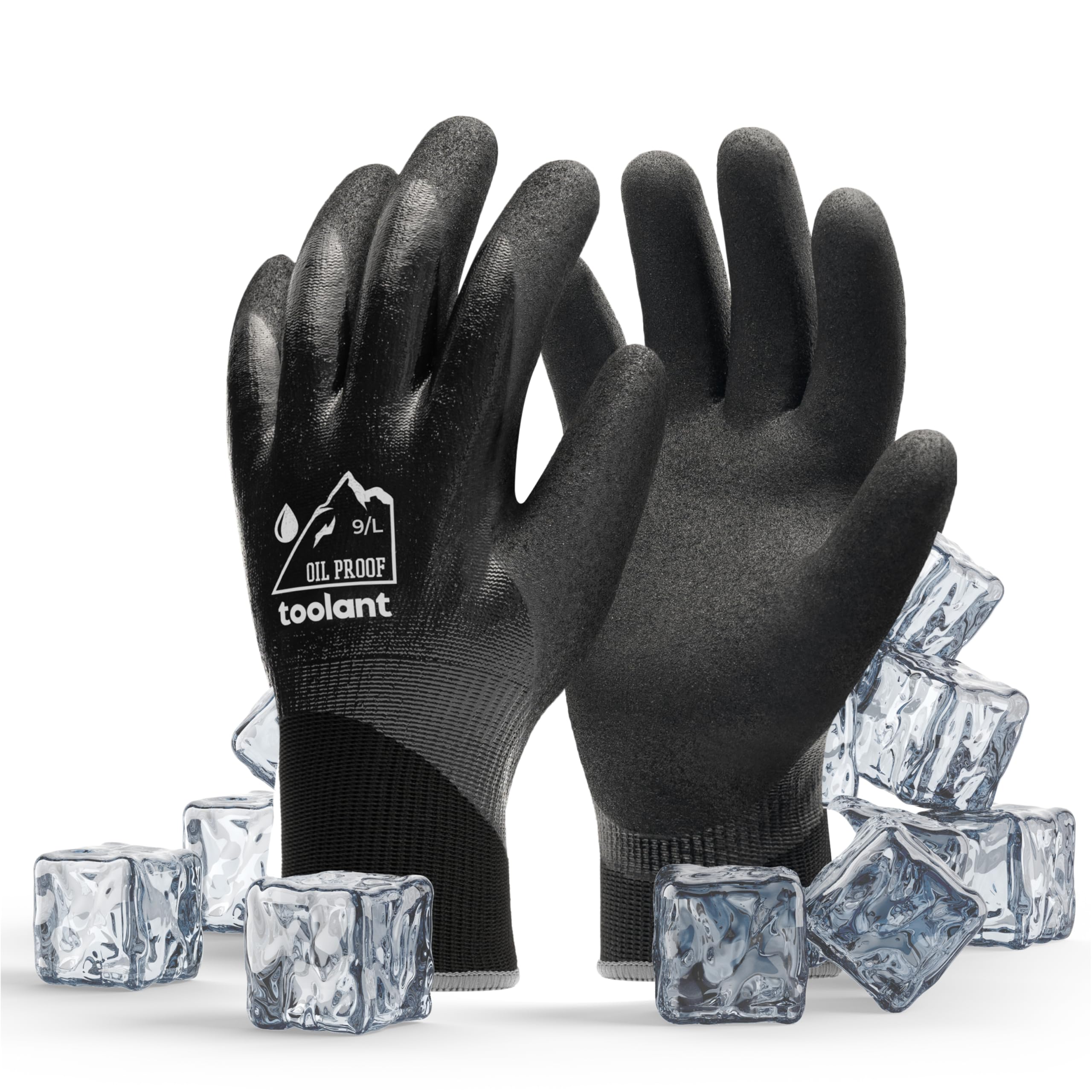 Photo 1 of Waterproof Gloves for Men and Women, Freezer Gloves with Grip, Double Nitrile Dipped for Extreme Oil Repellent, for Construction, Mechanics, Mining, Plumbing, Black, Large