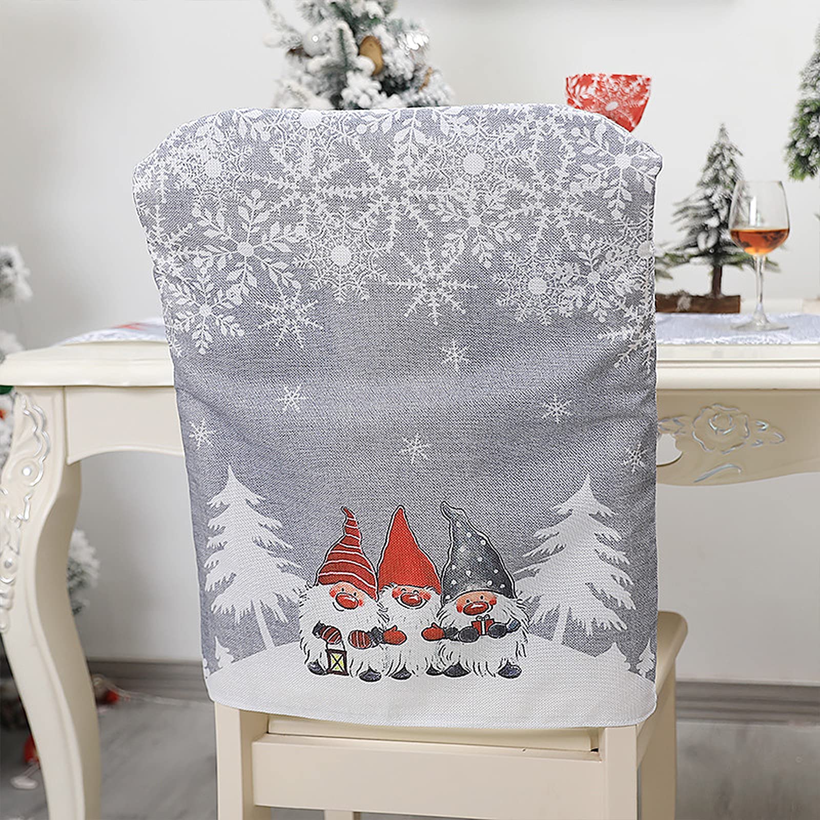 KHBNHJ 4PCS Christmas Chair Covers - Decor, Seat Covers, Chair Back Covers for Dining Room, Kitchen, Party - Grey