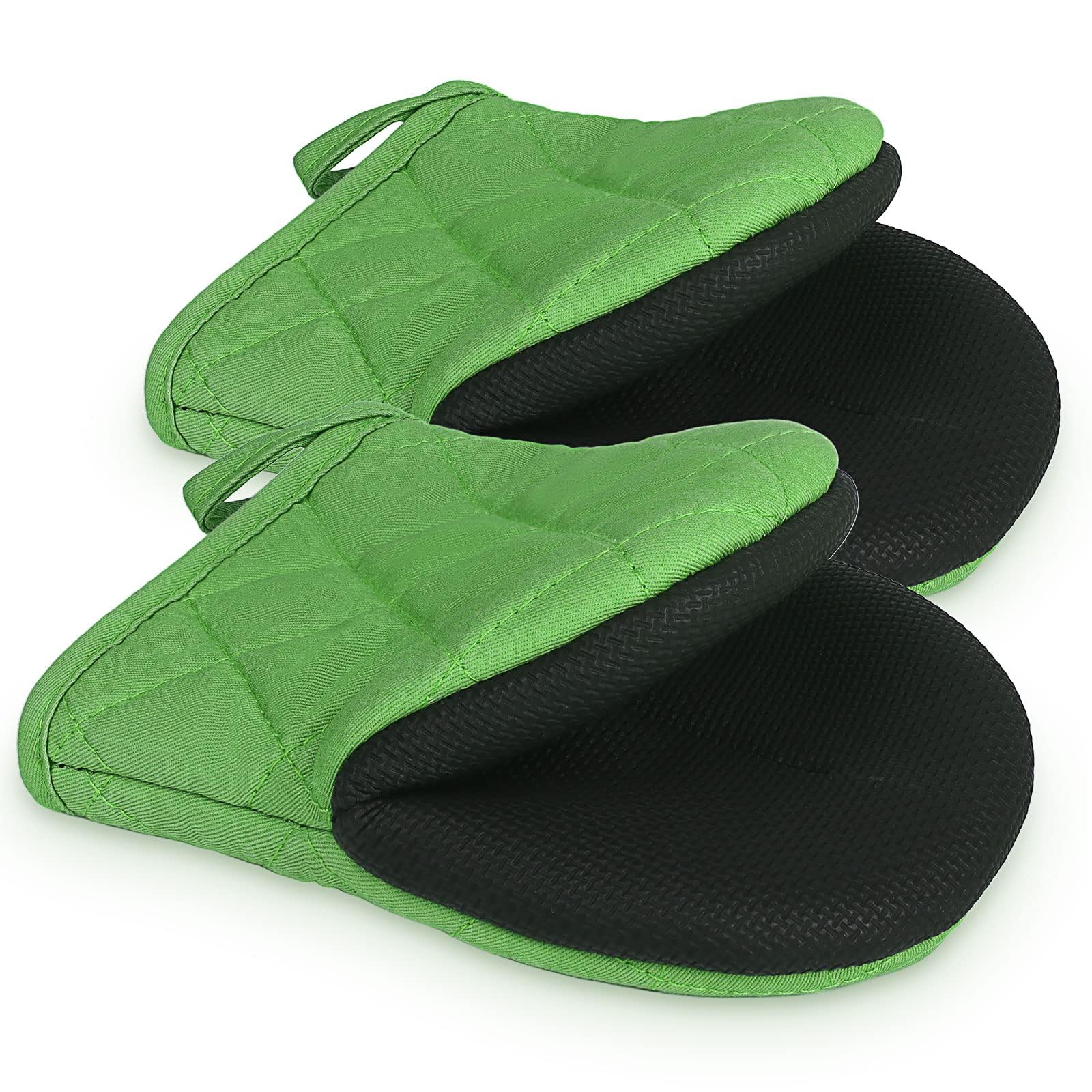 Photo 1 of 1 Pair Short Oven Mitts, Heat Resistant Silicone Kitchen Mini Oven Mitts for 500 Degrees, Non-Slip Grip Surfaces and Hanging Loop Gloves, Baking Grilling Barbecue Microwave Machine Washable