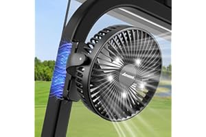 AMACOOL Magnetic Golf Cart Fan Compatible with EZGO Club Car Yamaha, 10000mAh Rechargeable Portable Fan with 3 Powerful Wind Speeds, 45HRS Running, LED Lantern & Timer, Golf Cart Essential Accessories
