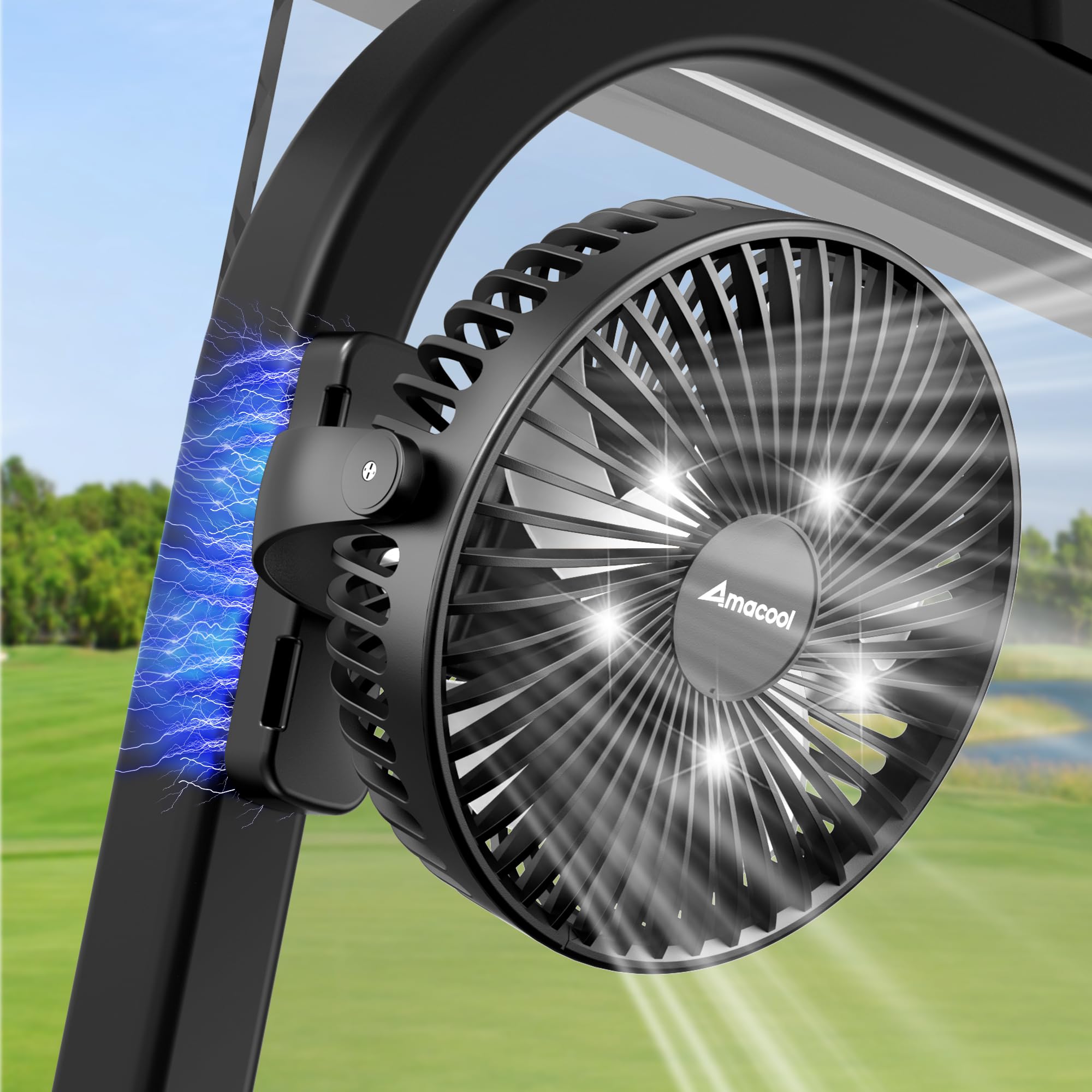 Photo 1 of AMACOOL Magnetic Golf Cart Fan Compatible with EZGO Club Car Yamaha, 10000mAh Rechargeable Portable Fan with 3 Powerful Wind Speeds, 45HRS Running, LED Lantern & Timer, Golf Cart Essential Accessories