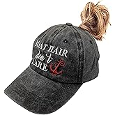Women's Ponytail Baseball Cap Boat Hair Don't Care Embroidered Vintage Dad Hat
