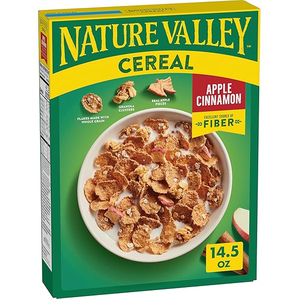 NATURE VALLEY APPLE CINNAMON BREAKFAST CEREAL WITH FLAKES, GRANOLA CLUSTERS AND REAL APPLE PIECES, EXCELLENT SOURCE OF FIBER, 14.5 OZ