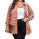 IN'VOLAND Womens Plus Size Button Down Flannel Shirts Long Sleeve Plaid Shackets Business Casual Blouse Top