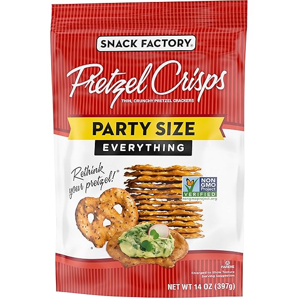 SNACK FACTORY EVERYTHING PRETZEL CRISPS, NON-GMO, 14 OZ PARTY SIZE BAG