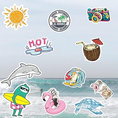 buy summer beach stickers for water bottle 65 pcs waterproof aesthetic stickers for kids girls teens adults for laptop skateboard bike travel case phone stickers online in kenya b093bllq29