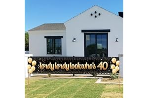 COOSOAR Lordy Lordy Look Who's 40 Banner Happy 40th Birthday Backdrop Gold Golden Balloons Confetti Funny Forty Theme Decor Decorations for Men Women 40th Birthday Party Supplies