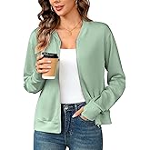 Totatuit Womens Long Sleeve Zip Up Cardigan Jacket Outfits Crewneck Casual Bomber Coat Lightweight Sweatshirts