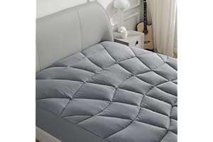SONIVE Quilted Fitted Mattress Pad, Soft and Breathable Mattress Cover, Fluffy Down Alternative Mattress Topper with Deep Pocket, Fill Streches up to 21 Inches (Grey, Queen)
