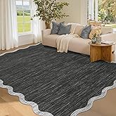 GarveeHome Scalloped Washable Rug 5x7 Area Rug for Living Room Modern Non Slip Throw Rugs Bedroom Rugs Low Pile Soft Non Shedding Stain Resistant Carpet for Dining Room Nursery 5 ft x7 ft Black