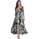 Summer Floral Print Maxi Dress Women Button Up Split Long Flowy Bohemian Beach Party Dresses