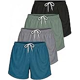 Real Essentials 4 Pack: Womens Active Athletic Performance Mesh Shorts with Pockets (Available in Plus Size)