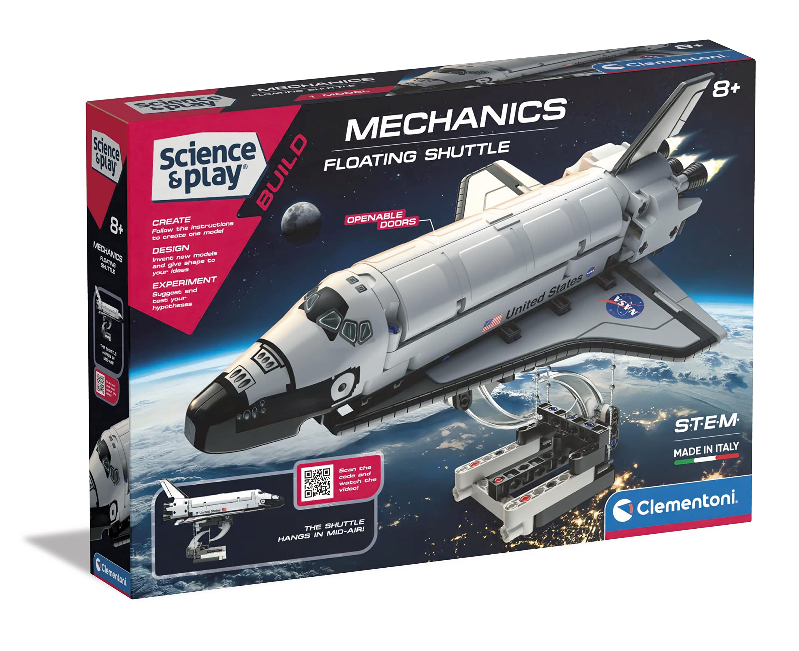 Clementoni- NASA Floating Shuttle Space Toy: Educational, Self Build Science Kit, With 220+ Interchangeable Components(8 Years +)