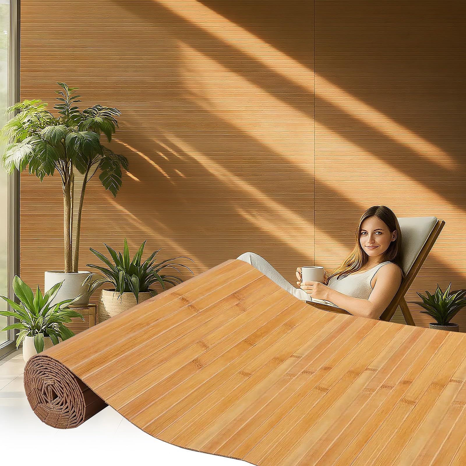 Photo 1 of Bamboo Wall Panels for Interior Wall Decor: Natural Flexible Pole Wrap Decorative Wall Panel, Wainscoting Wall Cladding Paneling for Living Room,Bedroom,Office,Ceiling,Kitchen 1ft X 8ft