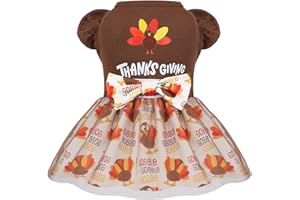 Yikeyo Thanksgiving Dog Clothes, Turkey Print Dress, Costumes with Bow Small Clothes Holiday Girl Doggy Outfits Vest Dresses for Small Dogs Girl Dresses (Khaki, M)