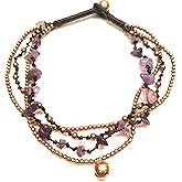Infinityee888 Ametyst Anklet Bracelet with Bell Stone Handmade Brass Bead Bells Indian Boho Anklet for women, teen -JA015