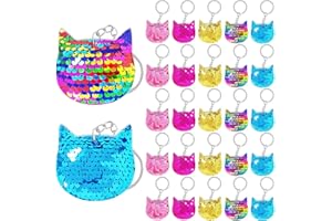 CiciBear 25 Pack Kitty Sequin Keychains for Party Favors, Kids and Adults Birthday Gift, Baby Shower,Cat Party, 5 Colors