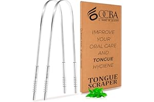 OCBA Tongue Scraper 1 Pack Professional Tongue Cleaner Reusable Stainless Steel Tongue Scrapers with Dual Carved Handle for A
