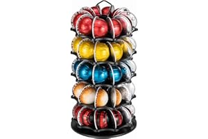 FlagShip 5 Tier Vertuo Coffee Pod Holder Carousel (50 Pods Capacity, Black, Metal, 360° Rotation, Space-Saving Vertical Desig