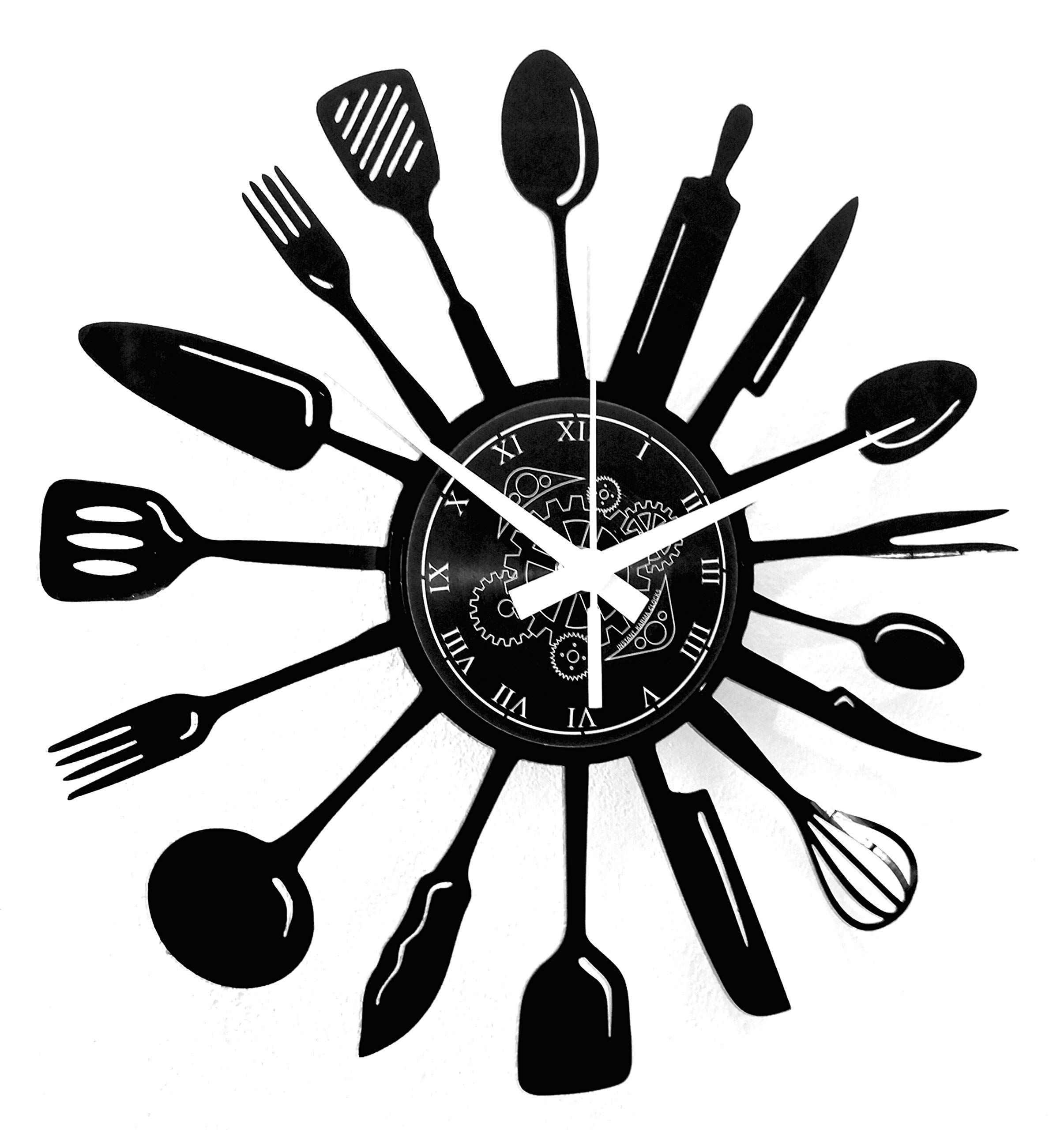 Instant Karma Clocks | Kitchen Cutlery Wall Clock with Forks, Spoons & Cooking Utensils – Silent No-Ticking | Perfect for Bedroom, Office, Studio, Cabin, Living Room – Unique Decoration