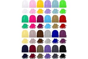 Hryrbay 24/48 Pack Kids Winter Hats and Gloves Set Bulk Warm Knitted Beanie Hat Unisex Magic Gloves Multipack for Boys Girls