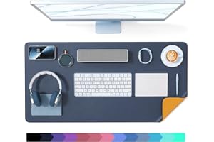 Crenovo Upgrade Non-Slip Grain Desk Pad, Mouse Pad, Desk Mat, PU Leather Desk Pad for Keyboard and Mouse, Desk Protector Writing Mat for Office and Home (Navy Blue, 31.5" x 15.7")