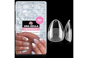 UNA GELLA Extra Short Almond Nail Tips Full Cover 504PCS Gel Nail Tips Short Almond Shaped Nails Tips Soft Gelly Gel Clear Fake Nails Tip for Acrylic Nail Tip Soak Off Home DIY Salon Nails 12 Sizes