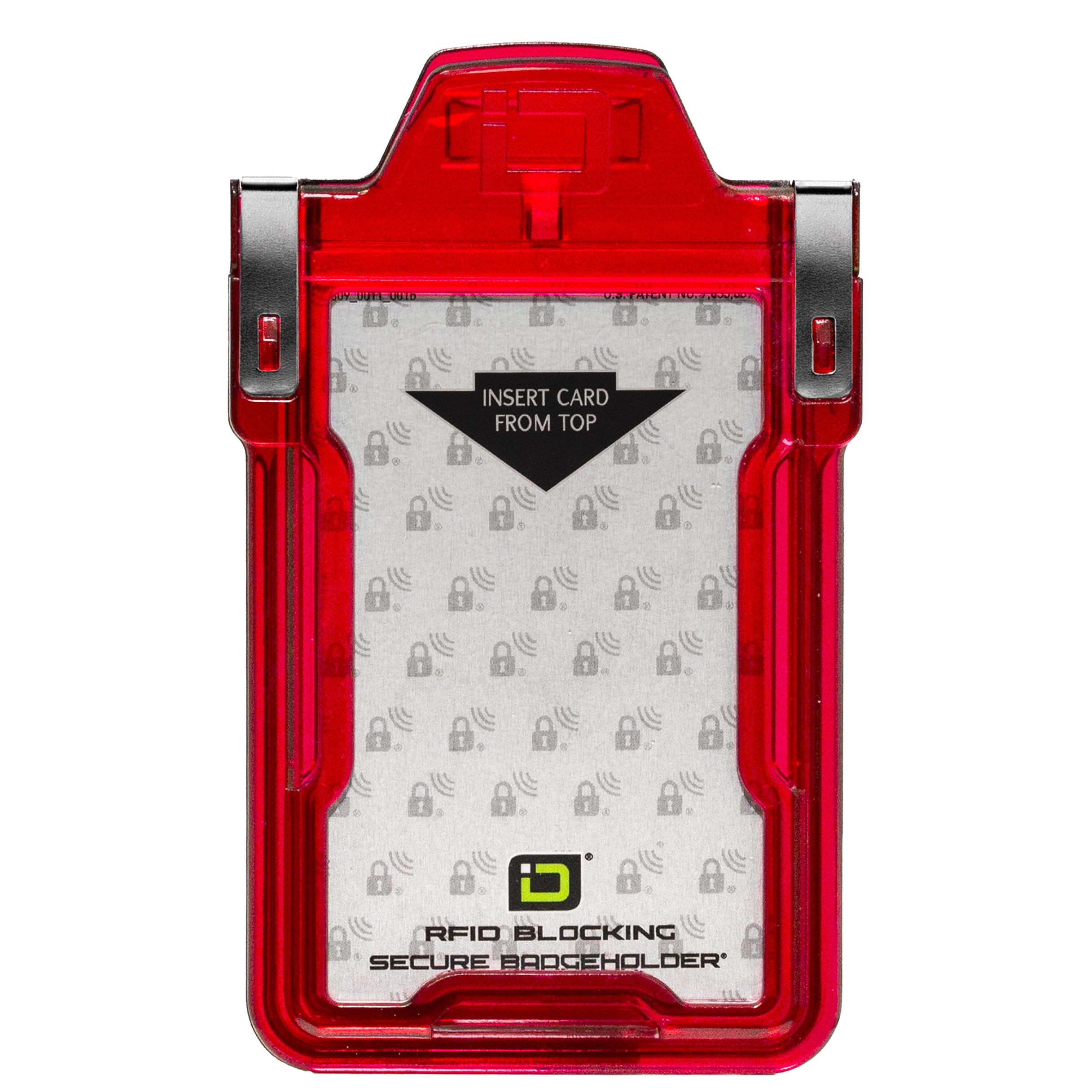 RFID Blocking Plastic Card Holder Lanyard Badge Holder Classic by ID Stronghold - FIPS Approved Badge Holder - 100% USA Made (Red)