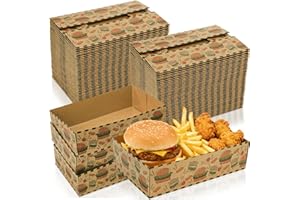 Cididu 50 Pack Cardboard Food Tray Disposable, Greaseproof Movie Night Snack Trays for Party, Foldable Kraft Food Serving Con
