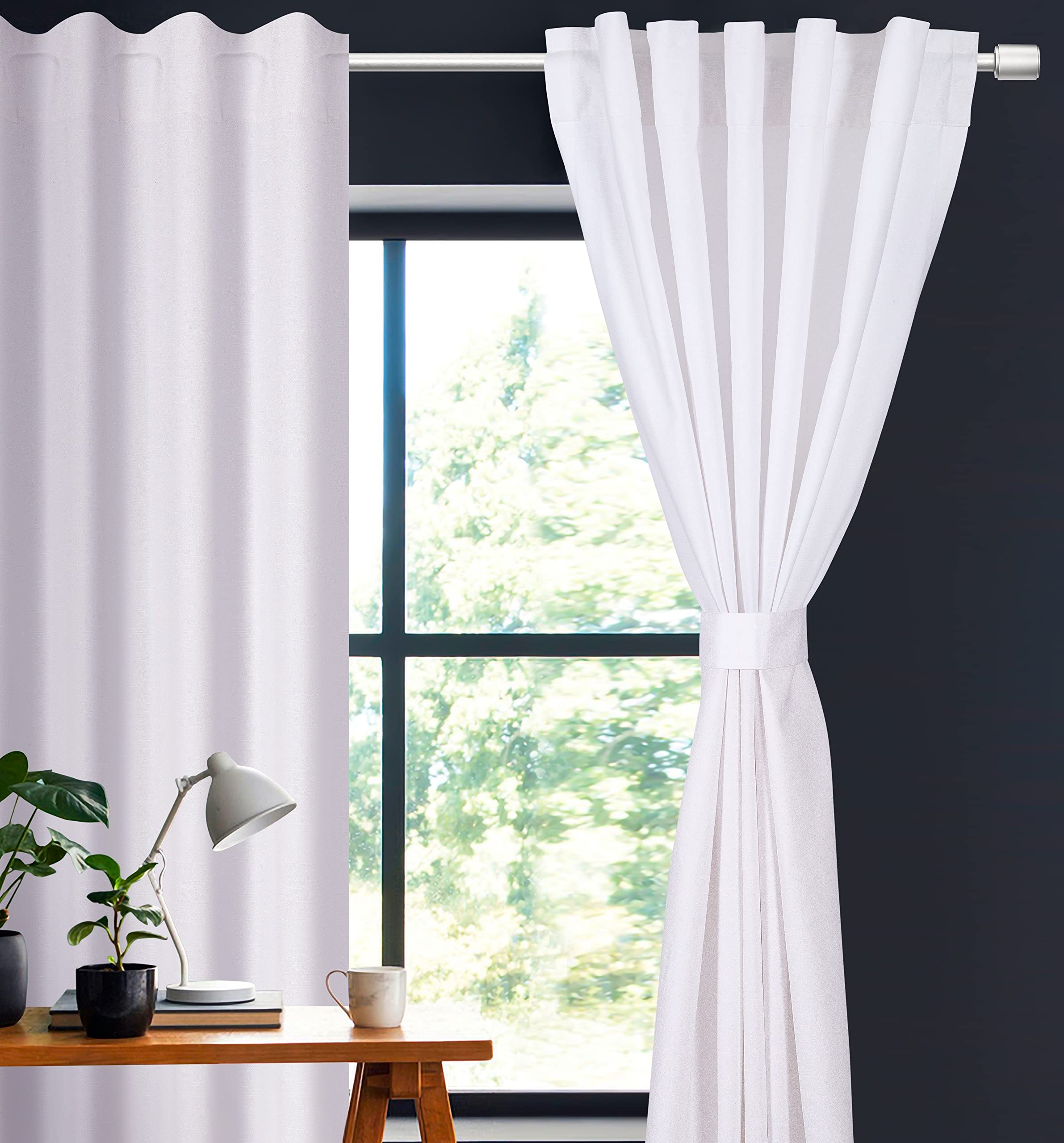 Living Room Curtains, Bedroom Window Curtains, Reverse Tab Top Panel, White Curtain Panel Door, 100% Cotton Curtain Eco Friendly,Safe, Extra Large-50x84 Inch (126x213 Cms)- White - 2 Panles