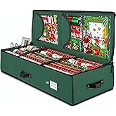 ZOBER Gift Wrapping Paper Organizer Storage - 40" Gift Wrap Storage Containers with Interior Pockets for Bows, Tags & Ribbons - Wrapping Paper Holder, 600D Oxford, Fits 24 Standard Rolls, Green/Black