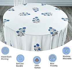 Ridhi Lapis Blue 100% Cotton Round 132 Tablecloth