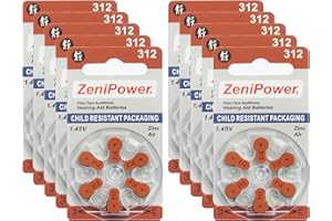 Zenipower Hearing Aid Batteries, Size 312 (60 Batteries)
