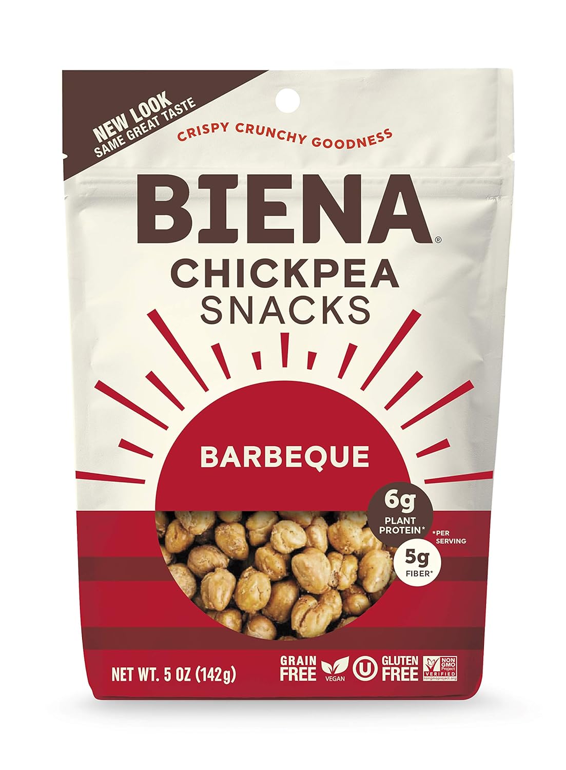 BIENA Chickpea Snacks, Barbeque | Gluten Free | Vegan | Dairy Free | Plant-Based Protein (4 Pack)