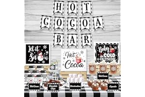 FHZYTG Hot Cocoa Bar Supplies Decoration, Hot Cocoa Bar Banner Christmas Hot Chocolate Bar Supplies Cocoa Bar Sign Toppings Labels Cup Tags for Winter Birthday Baby Shower Baby Its Cold Outside Decoration