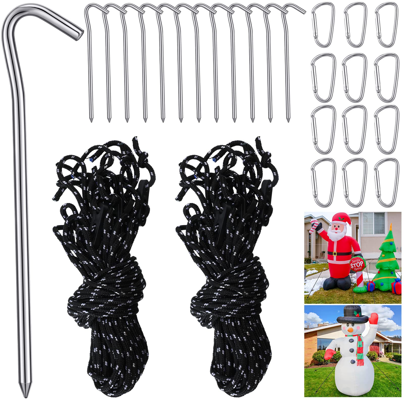 Photo 1 of 36 Pieces Inflatable Stakes and Tethers Replacement Tethers and Aluminum Metal Stakes Yard Inflatable Accessories with Hook for Fixing Halloween Christmas Decorations Inflatables Lawn Decor Tent