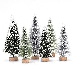 Haodeba 18Pcs Miniature Pine Trees Sisal Trees with Wood Base Christmas Tree Set Tabletop Trees for Miniature Scenes, Christmas Crafting and Designing, Mixed Size