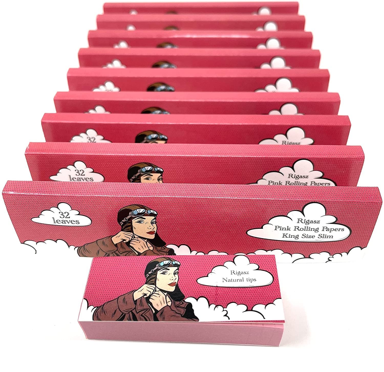Rigasz Pink 9 Pack + 1 Filter Tips King Size Slim Plant-Based Papers